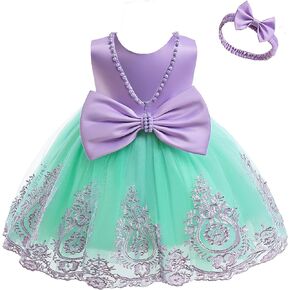 CMMCHAAH 6M-7T Baby Girls Pageant Lace Embroidery Dresses Toddler Backless Dress with Headwear