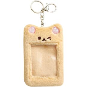 JUMISEE Cute Plush Kpop Photocard Holder with Keychain, Cartoon Bear Rabbit Cat Photo Sleeve ID Bank Credit Card Holder Protector Stationery in Kuwait