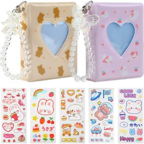 CCINEE 2Pcs Kpop Photocard Holder Book, Mini Kpop Photo Album with Crystal Pendant and Cute Stickers Love Heart Hollow Kpop Photocard Binder Id Holder 40 Pockets Collect Book Kpop (Bear & Cat)