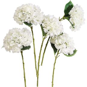 PARTY JOY 5PCS 15.4In Artificial Hydrangea Silk Flowers Bouquet Faux Hydrangea Stems for Wedding Centerpieces Home Decor (White, 5) in Kuwait