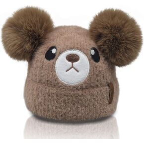 قبعات أطفال شتوية محبوكة للأطفال الصغار والبنات والأولاد، قبعة تخزين لطيفة على شكل حيوانات من الفرو الصناعي المزدوج بوم بوم in Kuwait