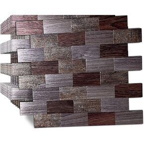 YMMXGE 10-Sheet Peel and Stick Backsplash Tile for Home Decor, Self Adhesive Subway Sticker Aluminum 3D Wall Stick on Kitchen,Bathroom,Fireplace,Laundry Table (10, Wood Texture 3)