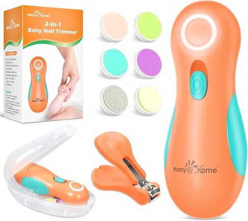 مبرد اظافر كهربائي للاطفال: مجموعة قصافات اظافر امنة ايزي@هوم - قصافة اظافر للاطفال مع 6 رؤوس تقليم وضوء LED لحديثي الولادة والاطفال والبالغين | تقليم اظافر اليدين ENT019 in Kuwait