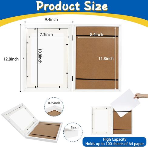 إطاران فنيان للأطفال، إطارات عمل فنية للأطفال بفتحة أمامية مقاس 8.4 × 11.8 بوصة قابلة للتغيير، تحمل 50 قطعة من إطارات الصور الفنية للأطفال مناسبة للصور ثلاثية الأبعاد والحرف اليدوية ورسم الأطفال والمحفظة (أبيض) in Kuwait