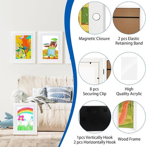 إطاران فنيان للأطفال، إطارات عمل فنية للأطفال بفتحة أمامية مقاس 8.4 × 11.8 بوصة قابلة للتغيير، تحمل 50 قطعة من إطارات الصور الفنية للأطفال مناسبة للصور ثلاثية الأبعاد والحرف اليدوية ورسم الأطفال والمحفظة (أبيض) in Kuwait