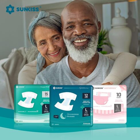 حفاضات البالغين الليلية من SUNKISS TrustPlus مع قدرة امتصاص فائقة، سراويل داخلية للجنسين للاستعمال مرة واحدة مع علامات تبويب للرجال والنساء، تحكم في الرائحة، مقاس XL، 12 قطعة in Saudi Arabia