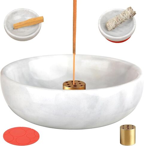 حامل بخور SIPARUI، مبخرة من الرخام الطبيعي مع 9 فتحات، مبخرة عصا البخور المصنوعة يدويًا مثالية للتأمل، والتلطيخ، والديكور، ورماد البخور سهل الإمساك (أسود) in Kuwait