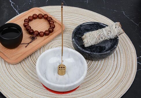 حامل بخور SIPARUI، مبخرة من الرخام الطبيعي مع 9 فتحات، مبخرة عصا البخور المصنوعة يدويًا مثالية للتأمل، والتلطيخ، والديكور، ورماد البخور سهل الإمساك (أسود) in Kuwait