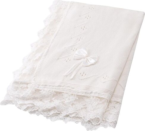 Booulfi Baby Blanket for Girls Boys Swaddles for Newborns Receiving Blankets Neutral Baptism Christening Knit White Baby Blanket Small Baby Crib Blanket, 37x42 in Saudi Arabia