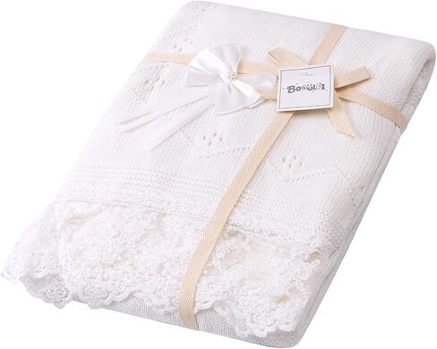 Booulfi Baby Blanket for Girls Boys Swaddles for Newborns Receiving Blankets Neutral Baptism Christening Knit White Baby Blanket Small Baby Crib Blanket, 37x42 in Saudi Arabia