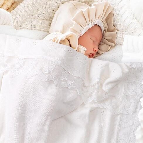 Booulfi Baby Blanket for Girls Boys Swaddles for Newborns Receiving Blankets Neutral Baptism Christening Knit White Baby Blanket Small Baby Crib Blanket, 37x42 in Saudi Arabia