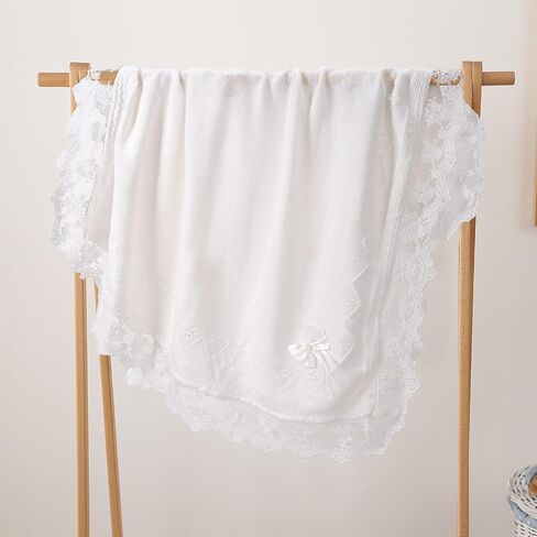 Booulfi Baby Blanket for Girls Boys Swaddles for Newborns Receiving Blankets Neutral Baptism Christening Knit White Baby Blanket Small Baby Crib Blanket, 37x42 in Saudi Arabia