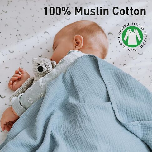 GLLQUEN BABY Muslin Swaddle Blankets for Newborn Boys, Large 40''x38'' | 3Pk, 100% cotton, ultra soft and breathable, gentle on sensitive newborn skin, Multi-use as swaddle wrap, receiving blankets in Saudi Arabia