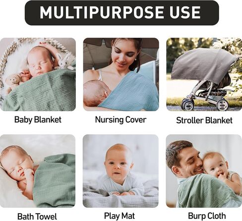 GLLQUEN BABY Muslin Swaddle Blankets for Newborn Boys, Large 40''x38'' | 3Pk, 100% cotton, ultra soft and breathable, gentle on sensitive newborn skin, Multi-use as swaddle wrap, receiving blankets in Saudi Arabia