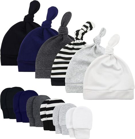Baby Boy Hat and Mitten Set Knot Baby Beanie for Boys Newborn Hat Winter Infant Caps in Saudi Arabia