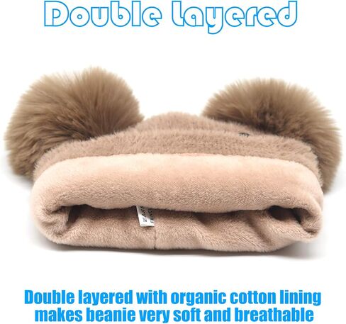قبعات أطفال شتوية محبوكة للأطفال الصغار والبنات والأولاد، قبعة تخزين لطيفة على شكل حيوانات من الفرو الصناعي المزدوج بوم بوم in Kuwait