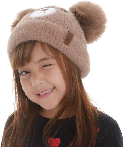 قبعات أطفال شتوية محبوكة للأطفال الصغار والبنات والأولاد، قبعة تخزين لطيفة على شكل حيوانات من الفرو الصناعي المزدوج بوم بوم in Kuwait