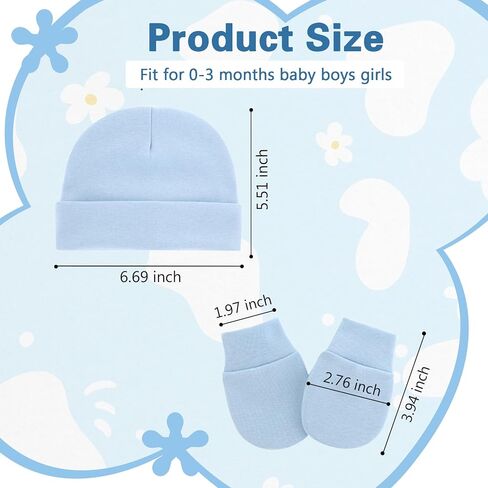 قبعات الأطفال من Zando، قبعة المستشفى لحديثي الولادة، قبعة صغيرة للأطفال الرضع من Premie Baby Boys Grils، مجموعة قفازات الخدش من 0 إلى 3 أشهر in Kuwait