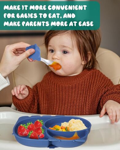 Maxdot 9 قطع أطباق سيليكون للأطفال مع طبق مقسم بالشفط مع ملعقة وشوكة، مجموعة أطباق للأطفال الصغار، مجموعة أدوات وأواني للأطفال، مستلزمات التدريب على التغذية الذاتية للأطفال، الديناصورات، السلطعون، فرس النهر in Kuwait