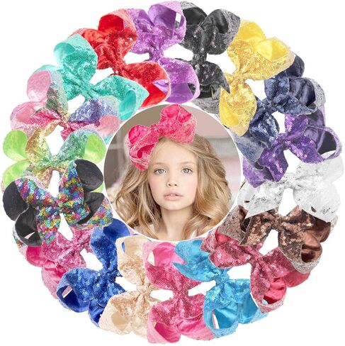 دي اي دي مشابك شعر لامعة 6 انش بالوان قوس قزح من 18 قطعة، مشابك شعر كبيرة مزينة بالترتر على شكل تمساح، اكسسوارات شعر للفتيات الصغيرات والاطفال الصغار in Kuwait