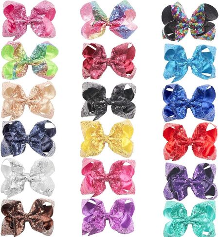 دي اي دي مشابك شعر لامعة 6 انش بالوان قوس قزح من 18 قطعة، مشابك شعر كبيرة مزينة بالترتر على شكل تمساح، اكسسوارات شعر للفتيات الصغيرات والاطفال الصغار in Kuwait