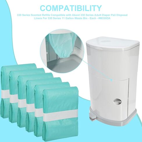 أكياس إعادة تعبئة سطل الحفاضات من سلسلة 330 متوافقة مع نظام حفاضات البالغين من سلسلة جانيبيل أكورد 330، باللون الأخضر، معطرة بشكل خفيف، 6 عبوات in Kuwait