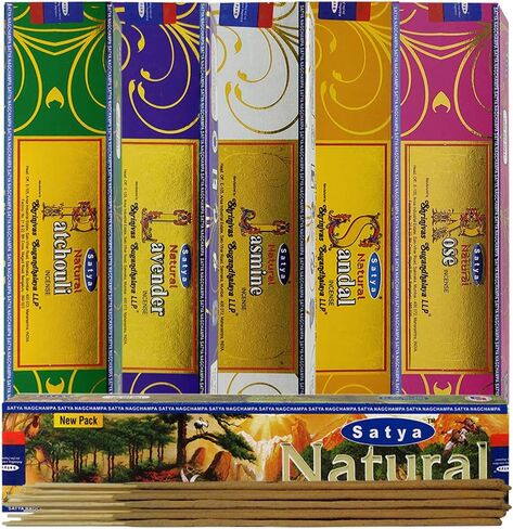 مجموعة متنوعة من أعواد البخور ساتيا مكونة من 12 عطرًا تم اختيارها عشوائيًا وحزمة حامل عصا البخور إجمالي 180 عصا in Kuwait
