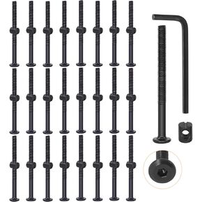 Rustark 25 Pcs M6x45mm Black Hex Socket Cap Screws Barrel Nuts Kit, Baby Bed Crib Screws Hardware Replacement Kit with One Free Hex Key for Crib Bed Cots Furniture