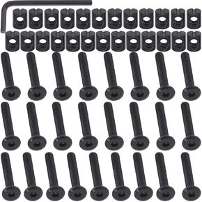 M6 x 60mm 50PCS Black Zinc Plated Hex Socket Cap Bolts and Barrel Nuts Cross Dowel Replacement for Beds Chair Table Desk Furniture