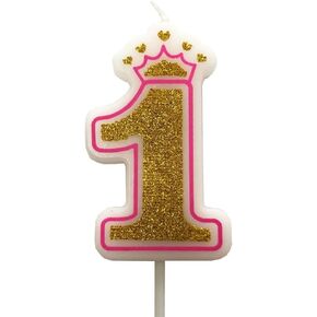PartyMart Number 4 Giltter Candle, Pink Number 4