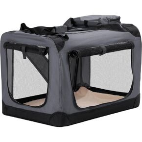 HICC PULE Collapsible Portable Dog Crate, 28 Inch Dog Crate Ideal as Travel Dog Crate for Medium/Small Dogs, 3-Door Soft-Sided Pet Kennel for Indoor & Outdoor, Car Trip, Beige