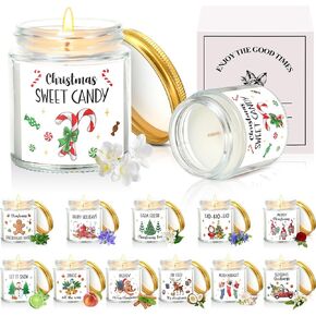 MTLEE 12 Pcs Christmas Candles Jars Scented Candle Christmas Gifts for Women Christmas Tree Aromatherapy Candles for Home Xmas Brithday Gifts Yoga (Bright Style)
