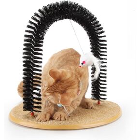 Cat Scratcher, Cat Brushes for Indoor Cats, Cat Arch Self Groomer Scratching Board Scratch Pad, Cat Hair Brush for Shedding, Cat Face Head Self Grooming Brush Post for Deshedding w/Cute Kitten Toy