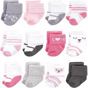 Hudson Baby baby girls Cotton Rich Newborn and Terry Socks, Bear Girl 12-pack, 6-12 Months US
