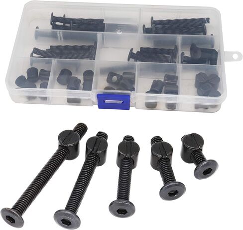 cSeao 10-Pack M6 70mm أسود المقبس غطاء مسامير برميل المكسرات مجموعة للأثاث كراسي سرير الطفل سرير الطفل in Kuwait