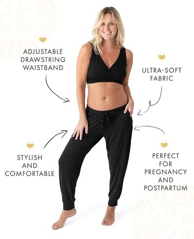 Kindred Bravely Everyday Maternity Joggers (Black, Small) & Emmaline Maternity & Nursing Robe (Grey, Small/Medium) Bundle in Saudi Arabia