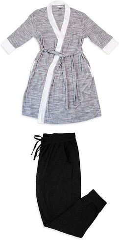 Kindred Bravely Everyday Maternity Joggers (Black, Large) & Emmaline Maternity & Nursing Robe (Grey, Large/X-Large) Bundle in Saudi Arabia