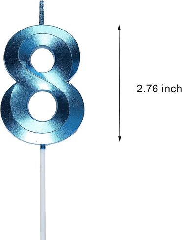 Qj-solar 2.76 بوصة أزرق 8 شموع عيد ميلاد، رقم ثلاثي الأبعاد رقم 8 للكيك لتزيين عيد الميلاد رقم 18 81 82 83 84 85 86 87 88 89 in Kuwait