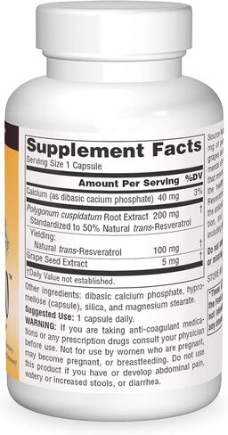 Source Naturals Resveratrol 100, for Heart and Healthy Aging* 100 mg - 120 Vegetarian Capsules in Saudi Arabia