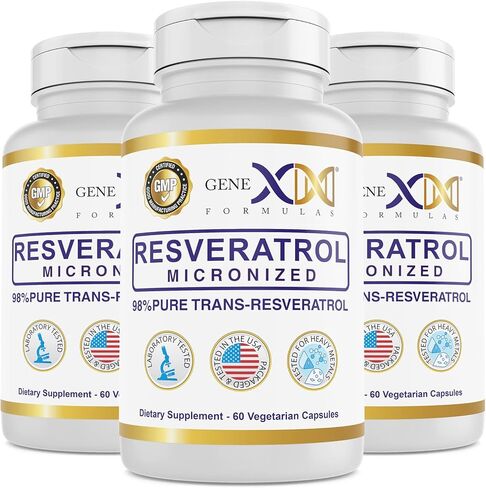 GENEX 98% نقي من ريسفيراترول مع بيوبيرين للامتصاص (60 كبسولة) ميكرون، تم اختباره معمليًا، ريسفيراترول ثابت بالكامل 600 مجم - غير معدّل وراثيًا، خالي من الغلوتين، نباتي in Kuwait