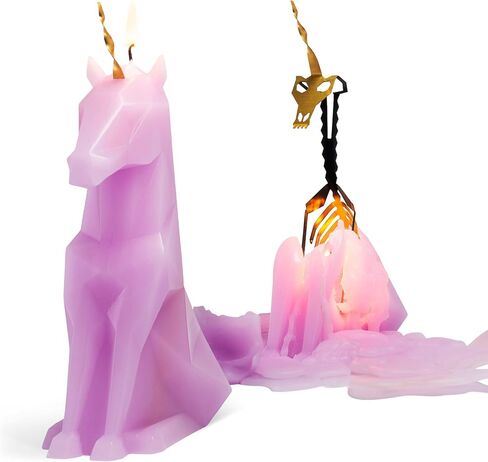 شمعة PyroPet Einar Unicorn (أبيض، معطرة) - هيكل عظمي معدني | ديكور الهالوين | هدية لمحبي يونيكورن | حرق لمدة 16 ساعة | 5.1 × 2.6 × 8 بوصة in Kuwait