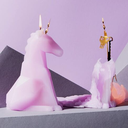 شمعة PyroPet Einar Unicorn (أبيض، معطرة) - هيكل عظمي معدني | ديكور الهالوين | هدية لمحبي يونيكورن | حرق لمدة 16 ساعة | 5.1 × 2.6 × 8 بوصة in Kuwait
