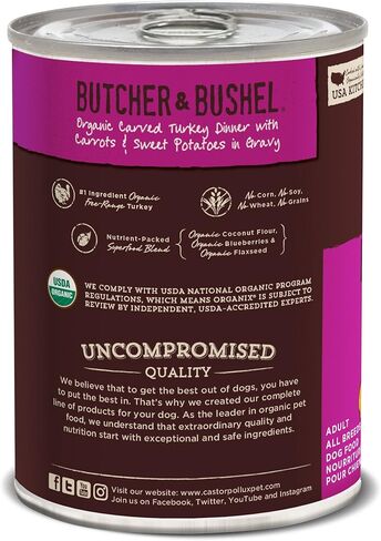 Castor & Pollux Organix Grain Free Butcher & Bushel Organic Chopped Turkey & Chicken Dinner Adult Canned Dog Food, (12) 12..7oz cans in Kuwait