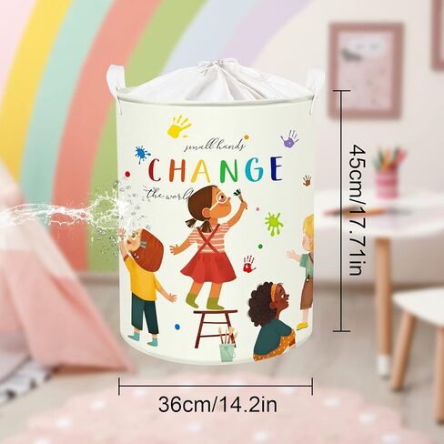 كلاستايل سلة غسيل بتصميم منقط للاطفال سعة 45 لتر، سلة غسيل بتصميم رسومات جرافيتي ملونة باقتباسات ملهمة، سلة غسيل للاطفال مع رباط، سلة تخزين ملابس دائرية لغرفة نوم الاطفال وغرفة اللعب in Kuwait