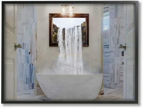 Stupell Industries Bathtub Waterfall Abstract Bathroom Photograph, Design by Milli Villa Wall Art, 16 x 20, Black Framed in Kuwait