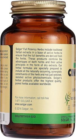 Solgar Cinnamon, 100 Vegetable Capsules - Full Potency (FP) - Supports Sugar Metabolism - Overall Wellness - Non-GMO, Vegan, Gluten Free, Dairy Free, Kosher - 100 Servings in Saudi Arabia