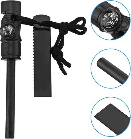 SLTG2020 Fire Starter with Compass, Paracord and Whistle – Waterproof Flint Fire Steel Survival Lighter for Your Camping, Hiking and Backpacking Gear All-Weather Magnesium Ferro Rod in Kuwait