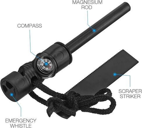 SLTG2020 Fire Starter with Compass, Paracord and Whistle – Waterproof Flint Fire Steel Survival Lighter for Your Camping, Hiking and Backpacking Gear All-Weather Magnesium Ferro Rod in Kuwait