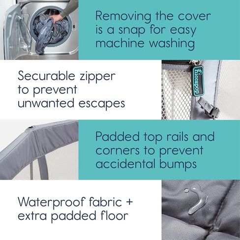 قلم لعب للأطفال في الهواء الطلق من hiccapop مقاس 53 بوصة مع مظلة، قلم لعب محمول فاخر للأطفال الرضع والأطفال الصغار مع قبة وظلال شمس وأرضية مبطنة | قلم لعب منبثق للشاطئ أو المنزل | قلم لعب خارجي للطفل in Kuwait