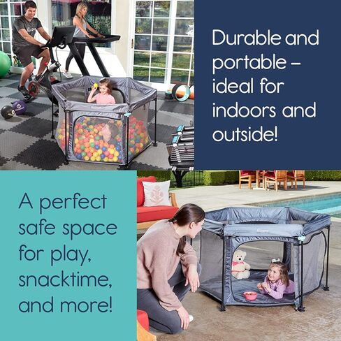 قلم لعب للأطفال في الهواء الطلق من hiccapop مقاس 53 بوصة مع مظلة، قلم لعب محمول فاخر للأطفال الرضع والأطفال الصغار مع قبة وظلال شمس وأرضية مبطنة | قلم لعب منبثق للشاطئ أو المنزل | قلم لعب خارجي للطفل in Kuwait